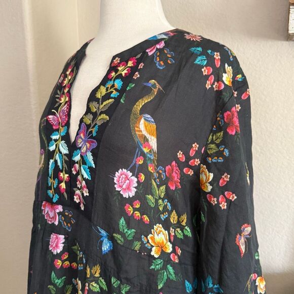 Johnny Was Womens Floral Tiered Embroidered V-Neck Boho Midi Dress Black Size XL - Picture 7 of 16